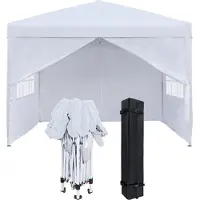 JOIEYOU Pavillon 3x3m Faltpavillon mit Seitenteilen und Fenstern und Tragetasche Faltzelt Polyester Faltbar Gartenpavillon Zelt Outdoor, Weiß