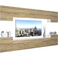 Belini Wohnwand Vollausstattung Wohnzimmer-Set Moderne Schrankwand mit LED-Beleuchtung Weiß Glänzend Anbauwand TV-Schrank Sonoma Eiche Matt