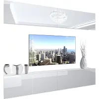Belini Wohnwand Vollausstattung Wohnzimmer-Set Moderne Schrankwand mit LED-Beleuchtung Weiß Glänzend Anbauwand TV-Schrank Weiß Glänzend
