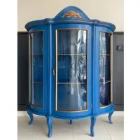 Casa Padrino Luxus Barock Vitrine Blau / Gold - Barockstil Vitrinenschrank mit Glastür - Luxus Esszimmer Möbel im Barockstil - Barock Esszimmer Möbel - Edel & Prunkvoll