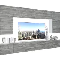 Belini Wohnwand Vollausstattung Wohnzimmer-Set Moderne Schrankwand mit LED-Beleuchtung Weiß Glänzend Anbauwand TV-Schrank Glamour Holz Matt