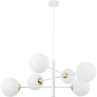 Light11 HOME Vicenza Weissgold Hängelampe 6 Flache Weisse Lampenschirme E14
