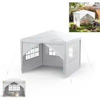 XINZI Pavillon 3x3 m Garten Pavillon Partyzelt Gazebo mit abnehmbaren Seitenwänden, wasserdicht, stabiles Stahlgestell, für Garten Party, Weiß