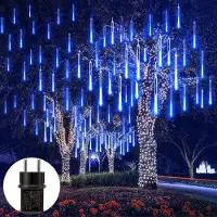 ROSNEK 192 LED Meteorschauer Regen Lichter Blau Wasserdichte Eiszapfen Lichterkette Garten Party Weihnachten Deko