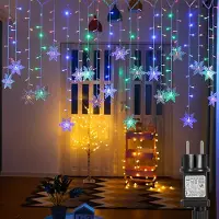 ROSNEK 94 LED Schneeflocke Lichterkette Lichtervorhang Wasserdicht Weihnachten Garten Party Dekoration, Bunt