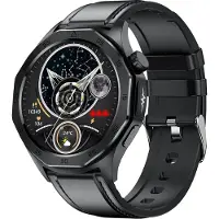 Douself ET480 Smartwatch, Sportuhr, 1,43-Zoll-Bildschirm, Fitness-Tracker, Bluetooth 5.2, mehrere Sportmodi, Lederarmband, Schwarz
