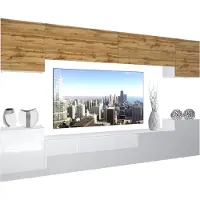 Belini Wohnwand Vollausstattung Wohnzimmer-Set Moderne Schrankwand mit LED-Beleuchtung Weiß Glänzend Anbauwand TV-Schrank Eiche Wotan / Weiß Glänzend/Matt