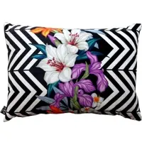 Casa Padrino Wohnzimmer Kissen Georgia Flowers Schwarz / Weiß / Mehrfarbig Lilie 35 x 55 cm - Feinster Samtstoff - Luxus Deko Accessoires