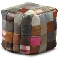 Casa Padrino Luxus Hocker Mehrfarbig 45 x 45 x H. 45 cm - Sitzhocker in Würfelform mit Echtleder - Fußhocker - Wohnzimmer Möbel