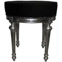 Casa Padrino Barock Sitzhocker / Rundhocker Schwarz / Silber