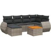 vidaXL 7-tlg. Garten-Sofagarnitur mit Kissen Grau Poly Rattan