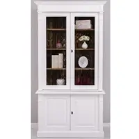Casa Padrino Landhausstil Schrank Weiß / Dunkelbraun 120 x 50 x H. 228 cm - Massivholz Vitrine - Landhausstil Massivholz Möbel