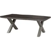 MASSIVMOEBEL24.DE MASSIVMOEBEL24 Baumtisch Mango 200x100x77 grau lackiert / X-Beine silber matt FREEFORM 5
