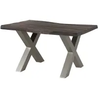 MASSIVMOEBEL24.DE MASSIVMOEBEL24 Baumtisch Mango 140x90x77 grau lackiert / X-Beine silber matt FREEFORM 5
