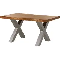 MASSIVMOEBEL24.DE MASSIVMOEBEL24 Baumtisch Akazie 160x90x77 Akazie natur lackiert / X-Beine silber matt FREEFORM 5