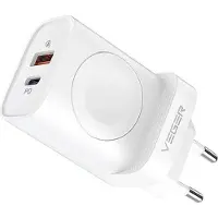 Veger Netz-Ladegerät USB + Typ C + Ladegerät kompatibel mit Apple Watch PD 25W W002E weiß