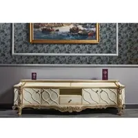 Casa Padrino Luxus Barock Fernsehschrank Weiß / Antik Gold 242 x 65 x H. 70 cm - Prunkvoller Barock Wohnzimmerschrank mit 4 Türen und 3 Schubladen