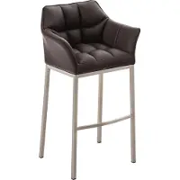 DELUKE Barhocker GIBEL - Kunstleder Braun 64x48x110 cm Silber | Barstuhl Mit Lehne Tresenhocker Tresenstuhl Kneipenhocker Kneipenstuhl