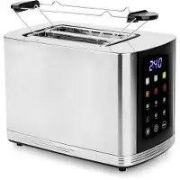 Emerio Toaster mit Digitaldisplay – 2 Schlitzen – Auftaufunktion – Einstellbarer Thermostat – Krümelschublade – Edelstahl-Toaster – TO-132888 – Silber