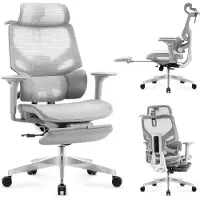 Adler Expert 8.7 Ergonomischer Bürostuhl Grau Mesh, 4D-Armlehnen, verstellbare Rückenlehne, Kopfstütze, Fußstütze, bis 150 kg