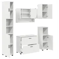 Syfax Badezimmermöbel-Set mit Regal 5 pcs Weiß Sperrholz und Metall