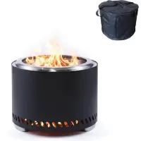Relaxdays Feuerschale ohne Rauch, Edelstahl, HxD 35 x 49,5 cm, Aschebehälter & Tasche, rauchfreie Feuerstelle, schwarz