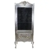 Casa Padrino Barock Vitrine Silber / Schwarz - Vitrinenschrank - Wohnzimmerschrank Glasvitrine