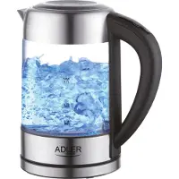 Adler AD 1247 NEW, 1,7 l, 2200 W, Haselnuss, Edelstahl, Transparent, Glas, Wasserstandsanzeige, Überhitzungsschutz