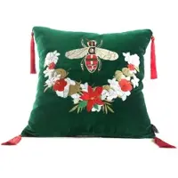 Casa Padrino Luxus Deko Kissen mit Troddeln Bee Grün / Mehrfarbig 45 x 45 cm - Feinster Samtstoff - Luxus Deko Accessoires