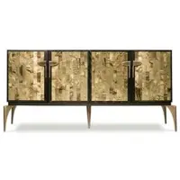 Casa Padrino Designer Sideboard Dunkelbraun / Gold / Messing 192 x 46 x H. 90 cm - Massivholz Schrank mit 4 Türen - Wohnzimmer Möbel - Hotel Möbel - Luxus Kollektion