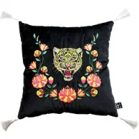 Casa Padrino Luxus Deko Kissen mit Troddeln Tiger Schwarz / Weiß 45 x 45 cm - Feinster Samtstoff - Luxus Qualität