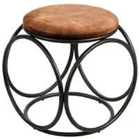 Casa Padrino Luxus Hocker Braun / Schwarz 50 x 50 x H. 50 cm - Gepolsteter Sitzhocker mit Metallgestell - Wohnzimmer Möbel - Luxus Kollektion
