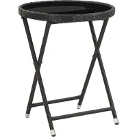 Syfax Beistelltisch Schwarz 60 cm Poly Rattan und Hartglas