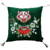 Casa Padrino Luxus Deko Kissen mit Troddeln Cat Grün / Weiß 45 x 45 cm - Feinster Samtstoff - Wohnzimmer Kissen