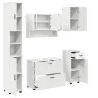 Syfax Badezimmermöbel-Set mit Regal 5 pcs Weiß Sperrholz und Metall