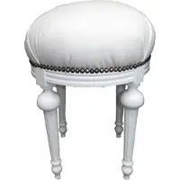 Casa Padrino Barock Sitzhocker - Rundhocker Weiß Lederoptik / Weiß - Barock Hocker Möbel
