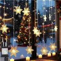 Rosikey Lichterkette Schneeflocke, 96 LEDs 1.8m Weihnachtslichterkette, Vorhang Weihnachtsbeleuchtung mit Timer und 8 Modi, Weihnachtsdeko Für Fenster, Garten