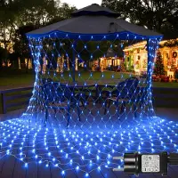 Rosikey 2X2m 144 LED Lichterkette Lichternetz Blau Lichtervorhang 8 Lichtmodi Innen Party Deko Weihnachtsbeleuchtung