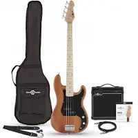 Gear4Music LA Select-Bassgitarre Natural im Paket mit 15-Watt-Verstärker