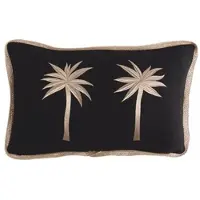 Casa Padrino Luxus Deko Baumwoll Kissen 2 Palmen Schwarz / Gold 30 x 50 cm