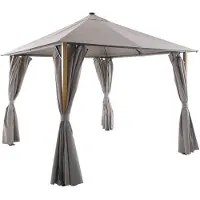 Sweeek - Pavillon 3x3m Aluminium Holzoptik mit Vorhängen und LED - Beige