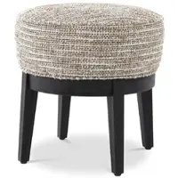 Casa Padrino Luxus Hocker Beige / Schwarz Ø 45,5 x H. 47 cm - Runder Wohnzimmer Sitzhocker - Moderner Rundhocker - Luxus Möbel