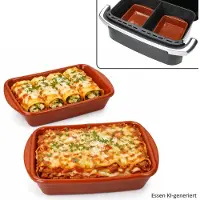 MamboCat 2er Set Airfryer Tonschalen rechteckig LxB 20x14,5cm 350ml Auflaufform Kuchen