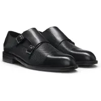 BOSS Doppelte Monkstraps aus Leder mit perforiertem Detail Grösse 40.5