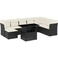 vidaXL 9-tlg. Garten-Sofagarnitur mit Kissen Schwarz Poly Rattan