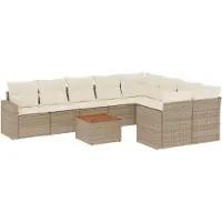 vidaXL 10-tlg. Garten-Sofagarnitur mit Kissen Beige Poly Rattan