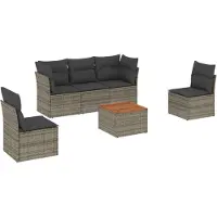 vidaXL 6-tlg. Garten-Sofagarnitur mit Kissen Grau Poly Rattan