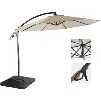 Mendler Deluxe Ampelschirm HWC-D14, Sonnenschirm, rund Ø 3m Polyester Alu/Stahl 14kg creme-weiß mit Ständer