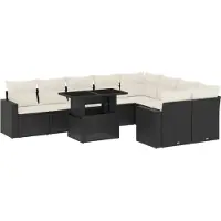 vidaXL 10-tlg. Garten-Sofagarnitur mit Kissen Schwarz Poly Rattan