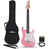 Gear4Music 3/4-LA-E-Gitarre Rosa im Bundle mit Mini-Gitarrenverstärker